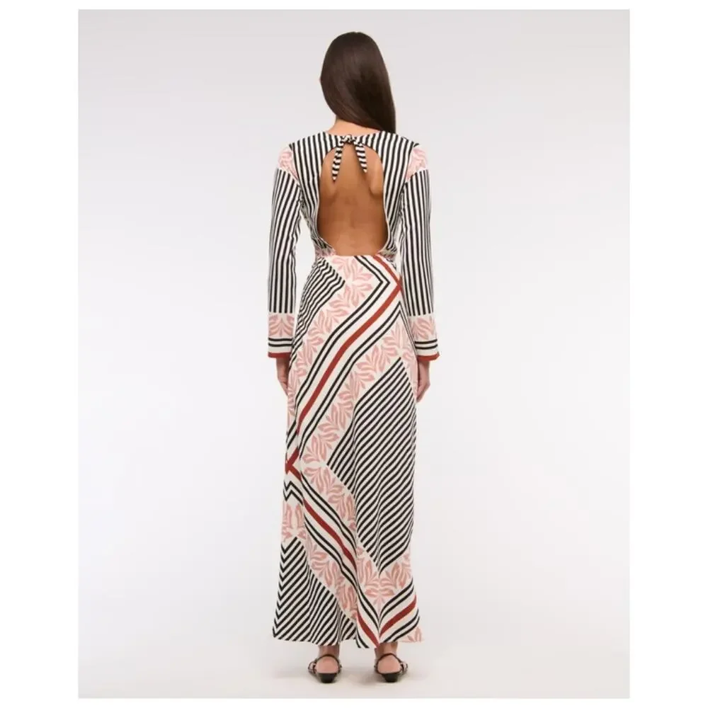 NWT Abercrombie and Fitch Long-Sleeve Twist-Front Maxi Dress Cut Out Sz L Tall